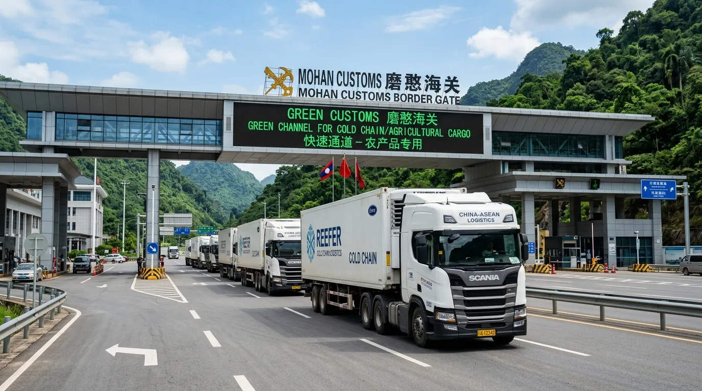 磨憨口岸绿色通道跨境冷链Reefer集装箱车队